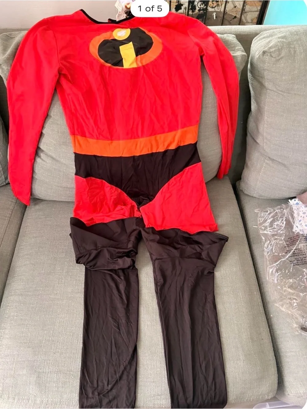 Elastic girl Red and Black Superhero Jumpsuit with Orange Accents costume